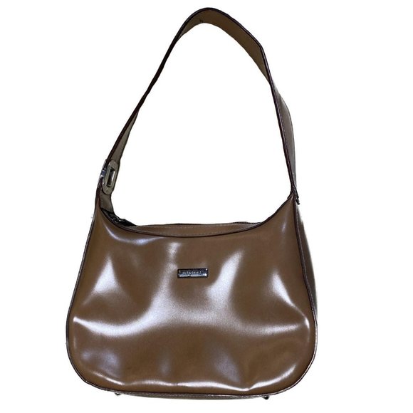 brown mini purse by minicci tan shoulder bag studs on bottom ring on front strap - Picture 3 of 9